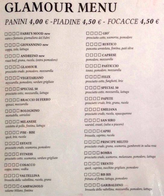 Menu di Glamour Cafè 