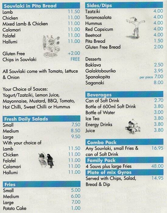 Menu at The Little Greek fast food, Ivanhoe