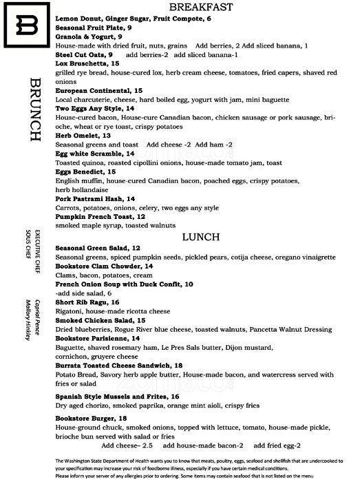 Bookstore Bar & Café Menu Urbanspoon/Zomato