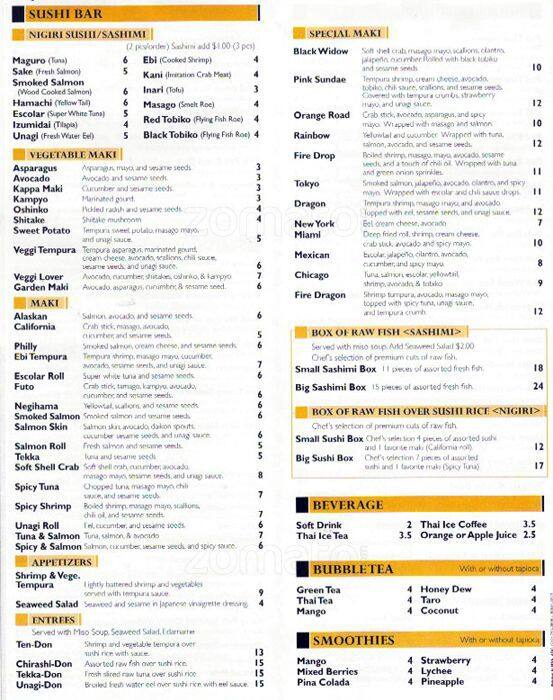 Thai Spoon and Sushi Menu, Menu for Thai Spoon and Sushi, South Loop