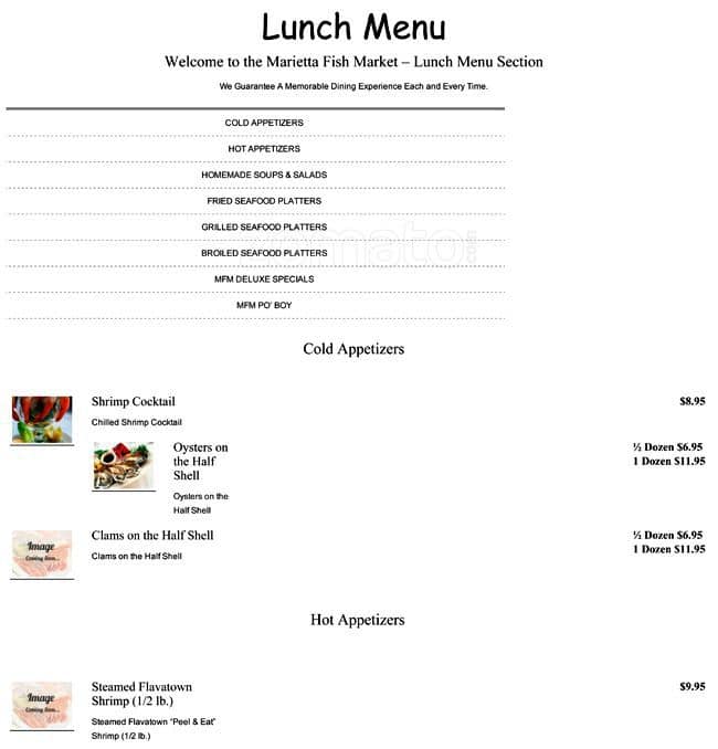 Marietta Fish Market Menu, Menu for Marietta Fish Market