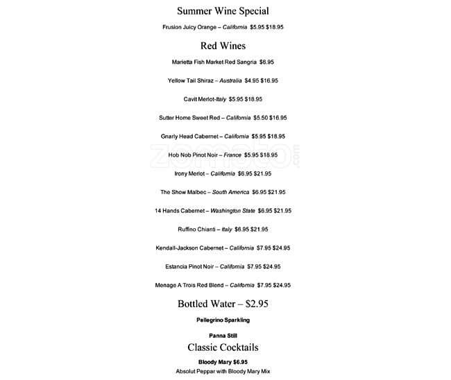 Menu at Marietta Fish Market restaurant, Marietta