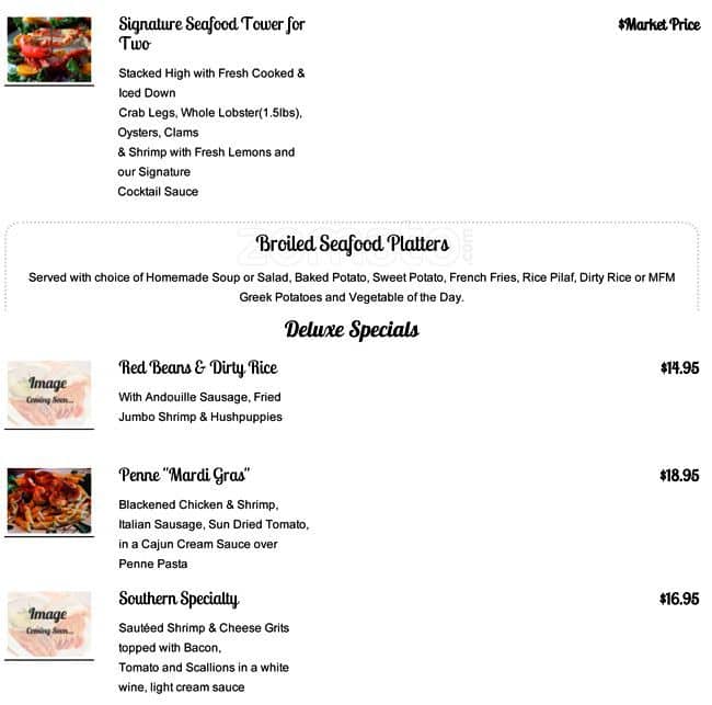 Menu at Marietta Fish Market restaurant, Marietta