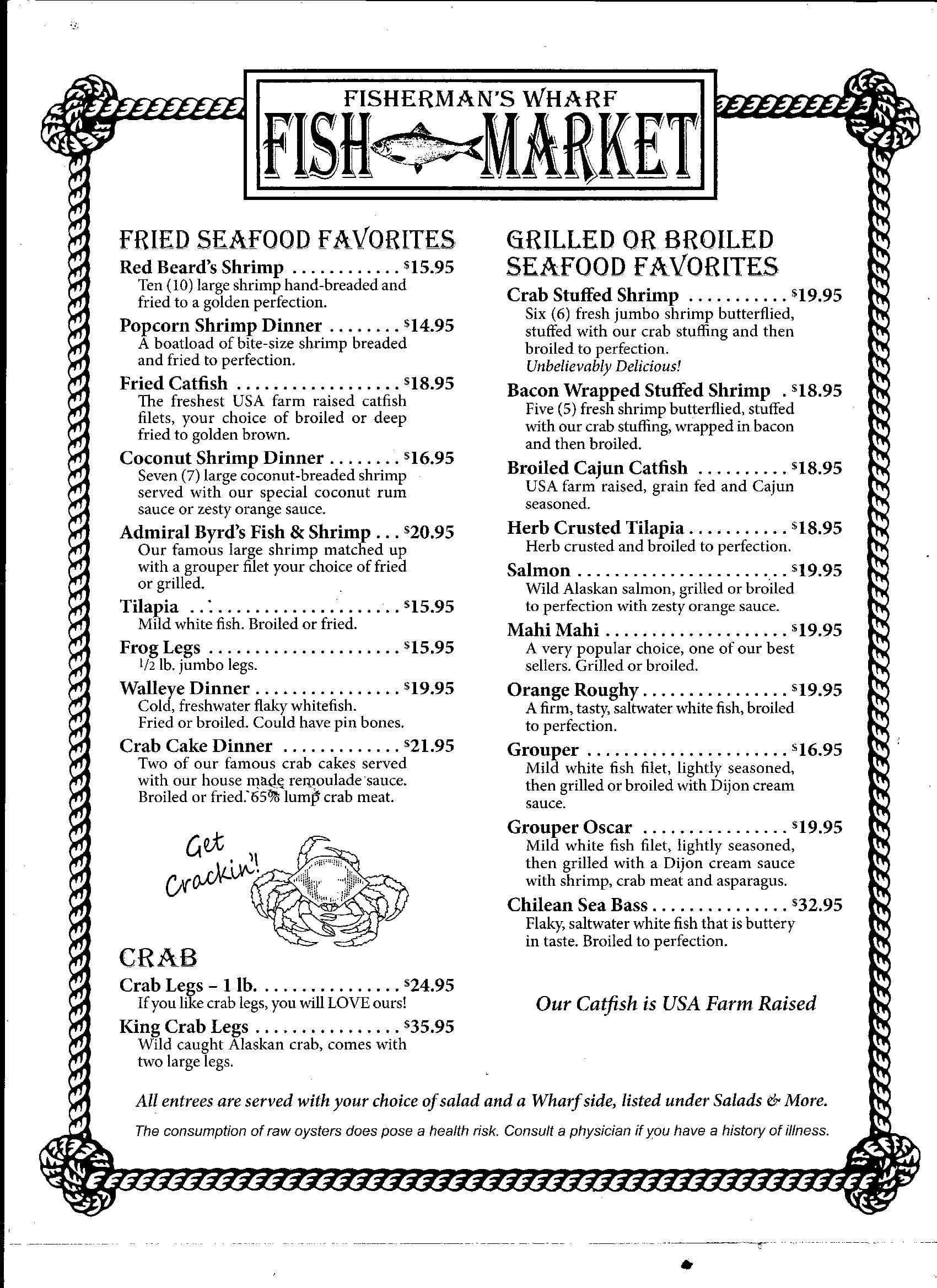 Menu at Fisherman's Wharf pub & bar, Lake Hamilton