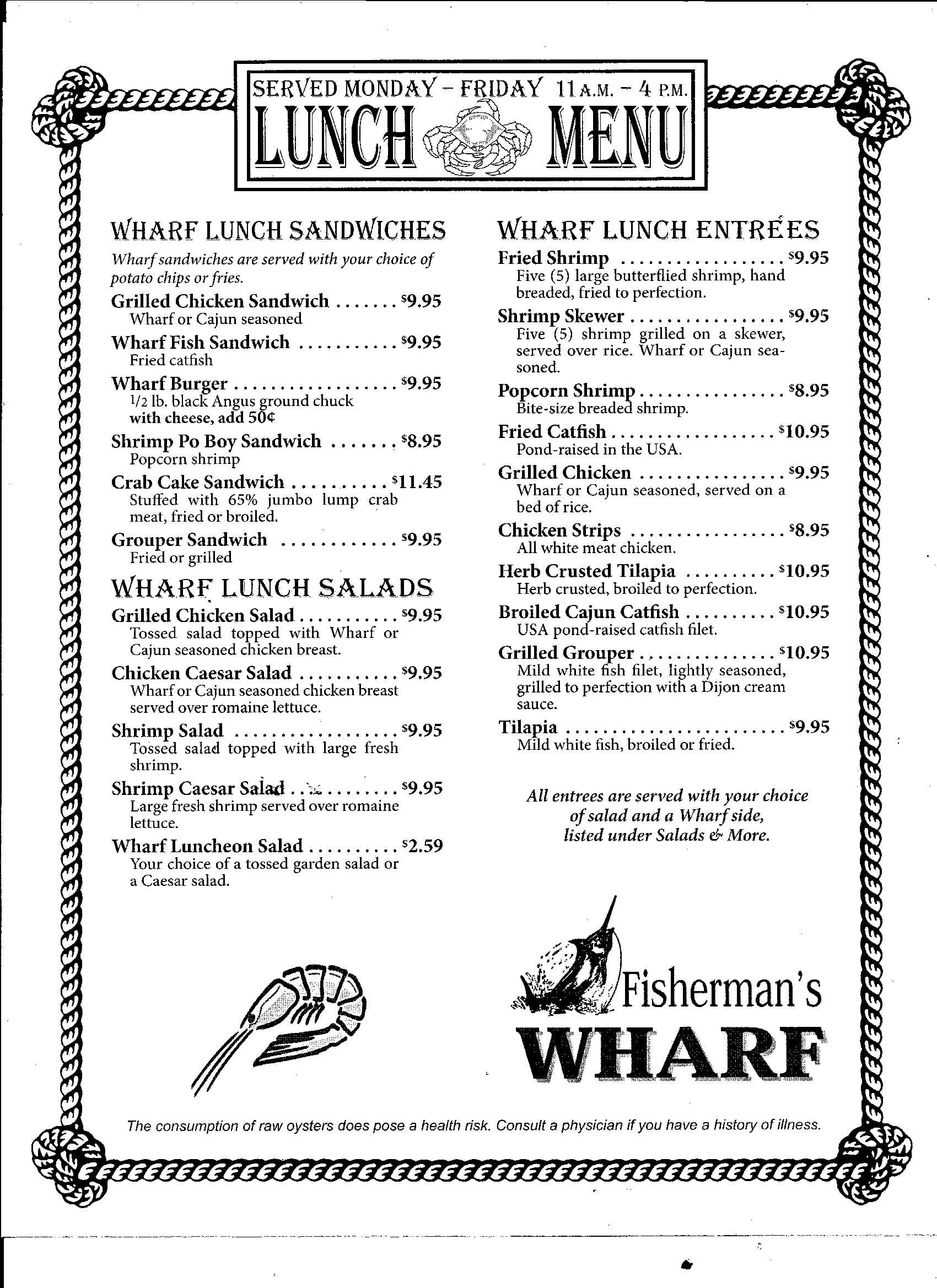 Menu at Fisherman's Wharf pub & bar, Lake Hamilton