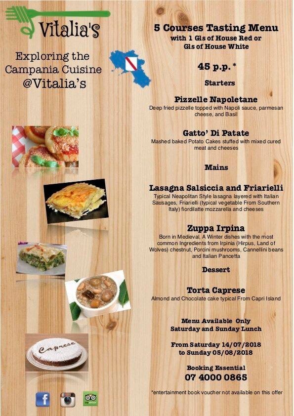 Menu of Vitalia's Italian Restaurant, Cairns, Cairns