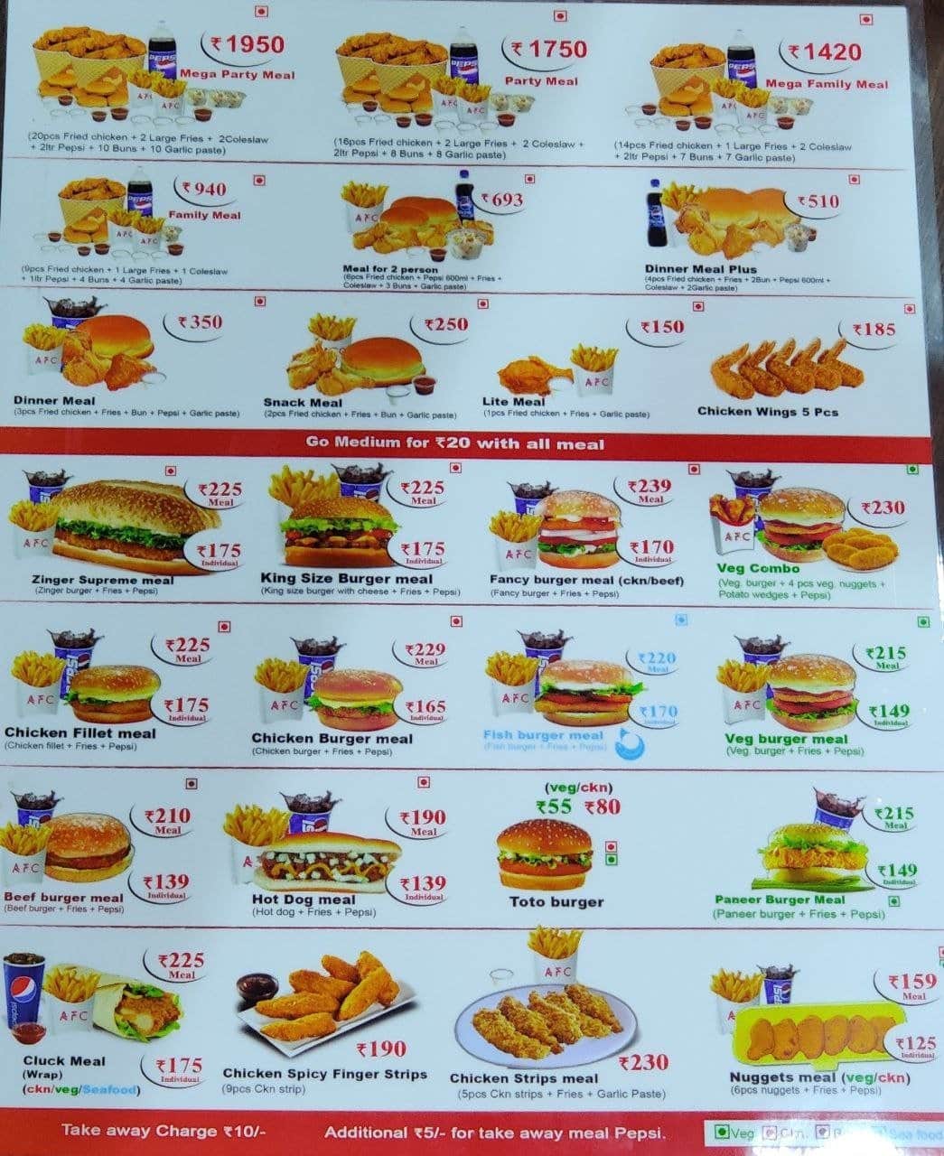 Menu of AFC Fried Chicken, Edappally, Kochi