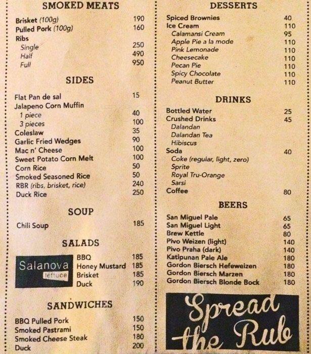 Menu At The Smoking Joint BBQ, Parañaque