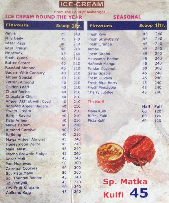Rajasthan Ice Cream Menu, Menu for Rajasthan Ice Cream, Ambavadi