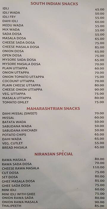 Niranjan menu