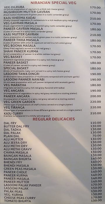 Niranjan menu