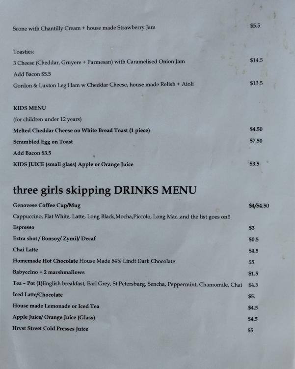 Menu At Three Girls Skipping Restaurant, Graceville