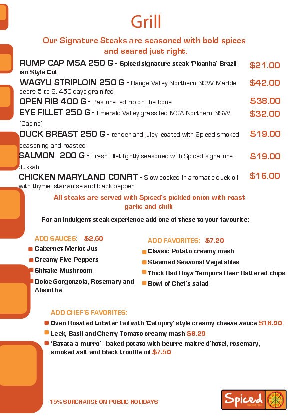 Carta de Spiced Gourmet Foods