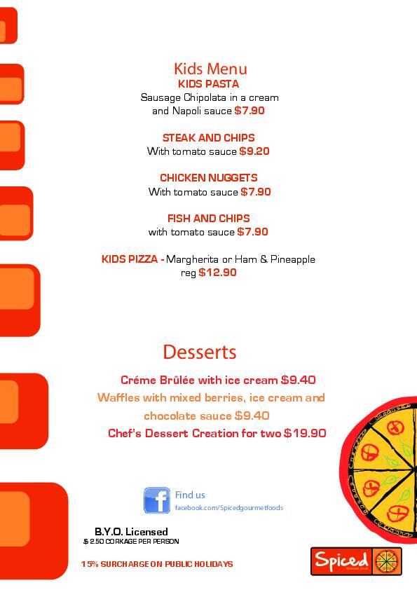 Carta de Spiced Gourmet Foods