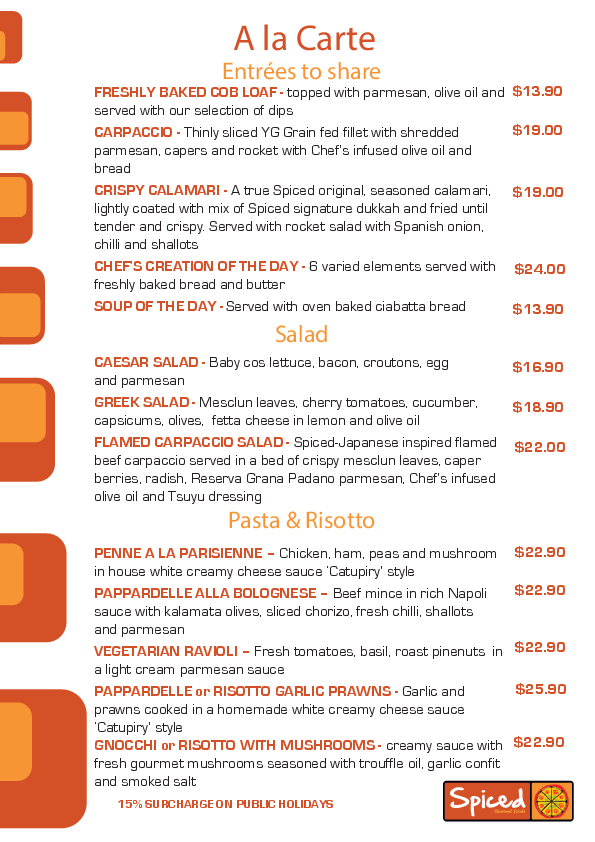 Carta de Spiced Gourmet Foods