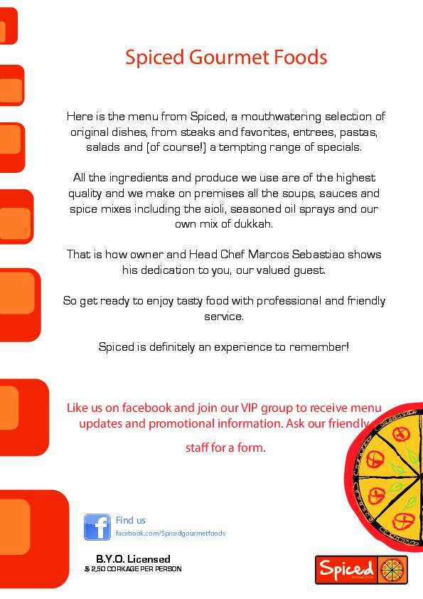 Carta de Spiced Gourmet Foods