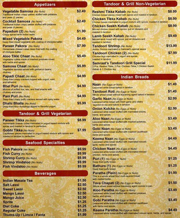 Samraat Curry Hut Menu, Menu for Samraat Curry Hut, Newark, Newark ...