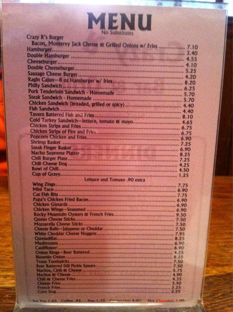 Crazy R S Bar Grill Menu Urbanspoon Zomato Crazy R S Bar Grill Goodland Menu