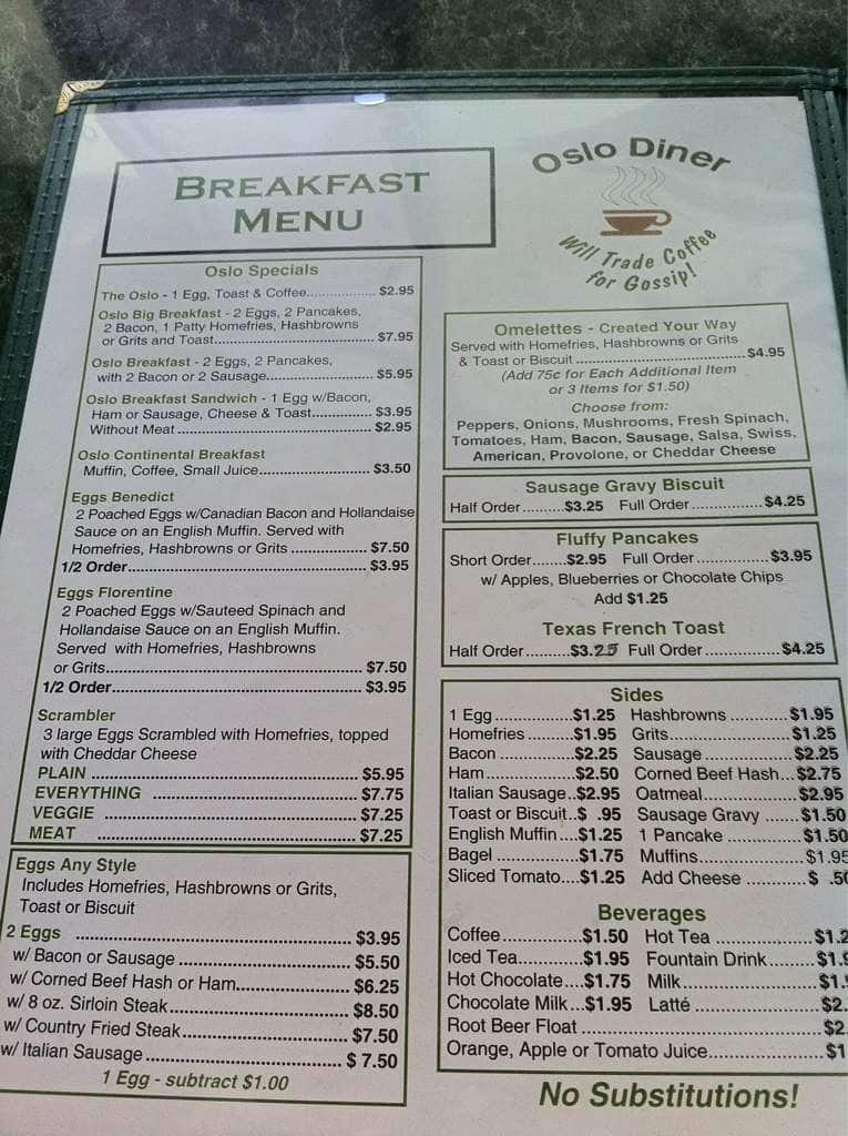 Oslo Diner Menu, Menu for Oslo Diner, Vero Beach, Treasure Coast