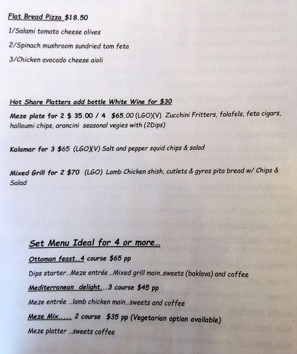 Menu at Guildford's Restaurant Cafe, Seaford