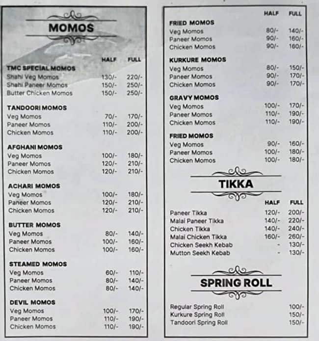 The Momos Company menu