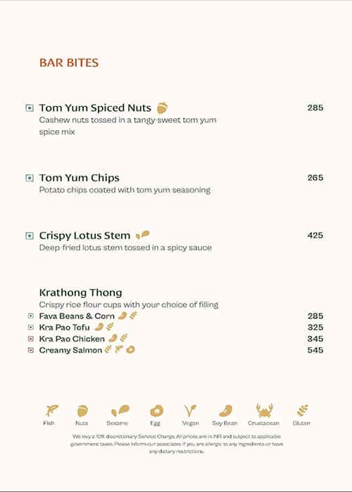 Menu of Muro, Church Street, Bangalore