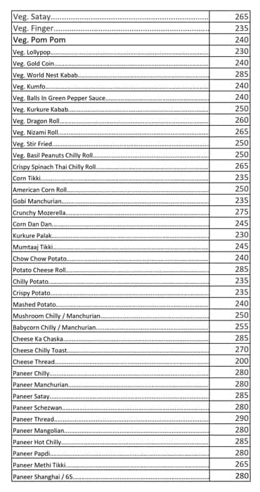 Satkar Family Restaurant & Bar menu
