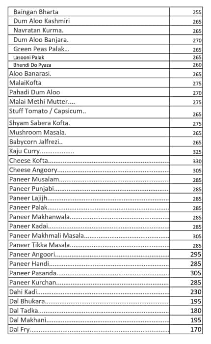 Satkar Family Restaurant & Bar menu