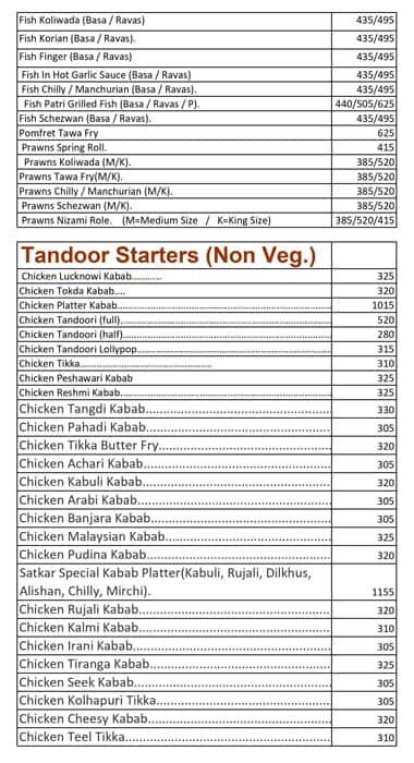 Satkar Family Restaurant & Bar menu