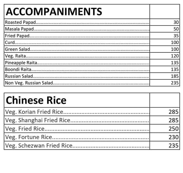 Satkar Family Restaurant & Bar menu