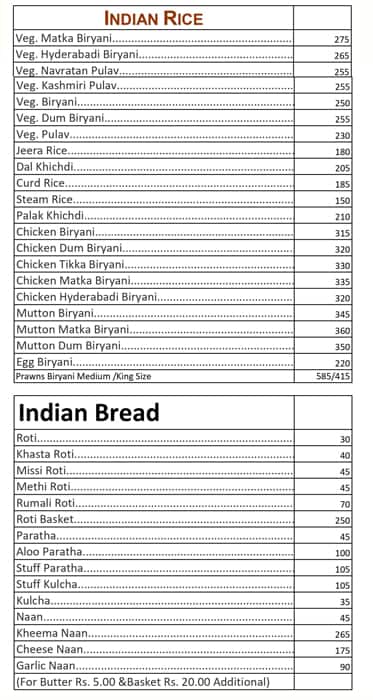 Satkar Family Restaurant & Bar menu