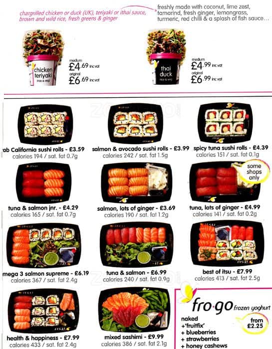 Menu at itsu restaurant, London, 1820 Regent St