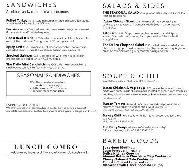 Delica Menu, Menu for Delica, Yonge & St. Clair, Toronto Urbanspoon/Zomato