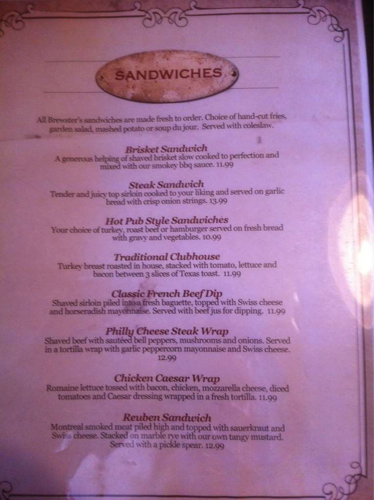 Menu au Mill Cove Brew Pub, Bedford