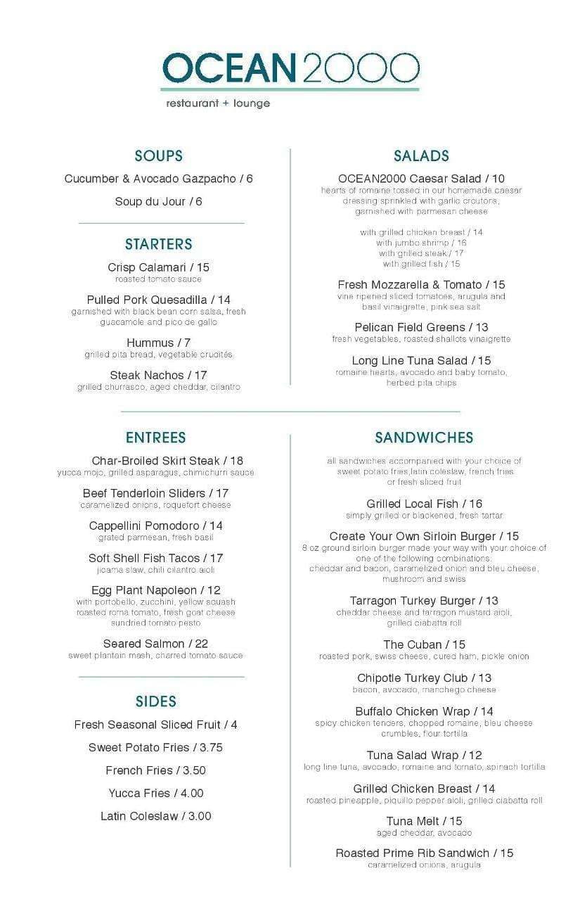 Menu at Ocean2000 restaurant, Fort Lauderdale