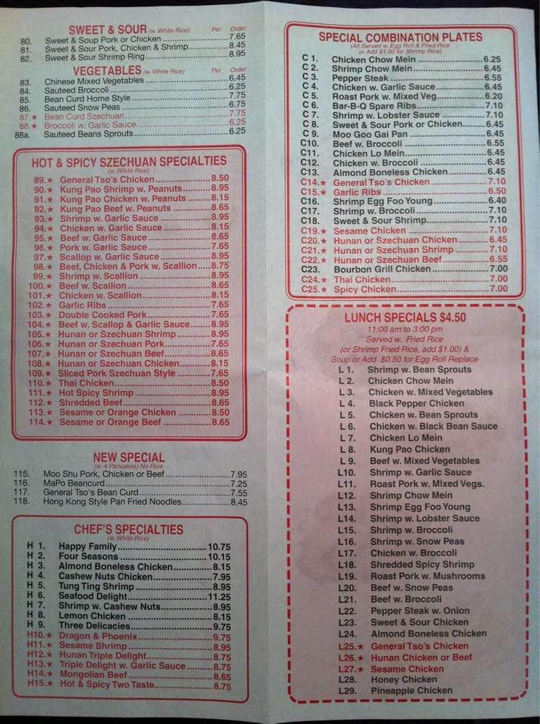 China One menu