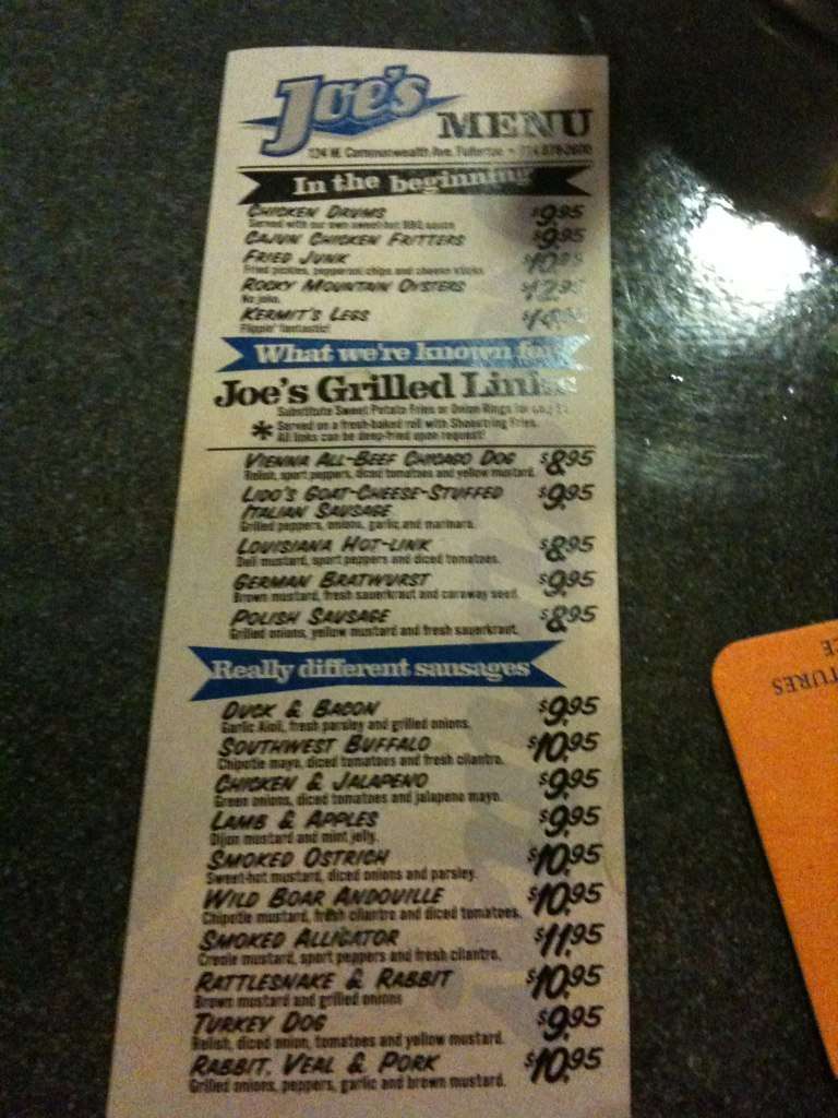 Joe's Menu, Menu for Joe's, Fullerton, Orange County Urbanspoon/Zomato