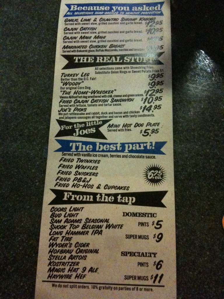 Joe's menu