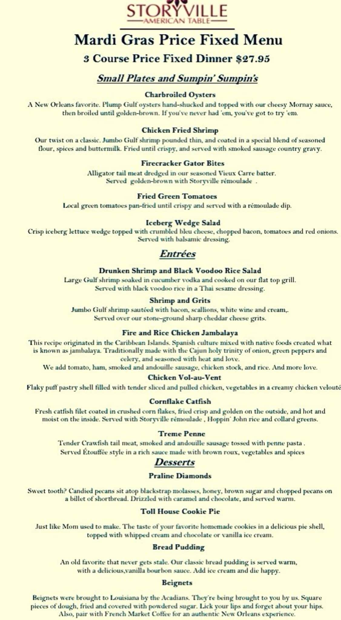 Menu at Storyville At Finleys restaurant, Huntington