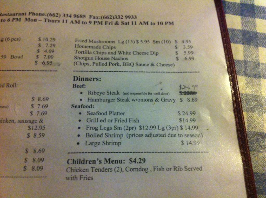 Menu at The Shotgun House restaurant, Greenville