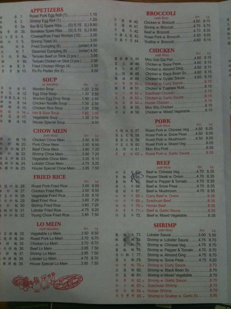 eastern express menu