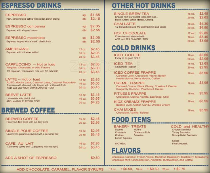 Fosko Coffee Barre menu, Menu restauracji Fosko Coffee Barre, Pensacola, Pensacola Urbanspoon