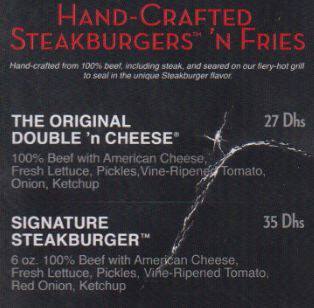 Menu at Steak 'n' Shake, Dubai