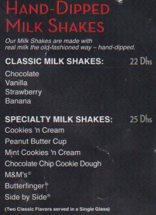 Menu at Steak 'n' Shake, Dubai