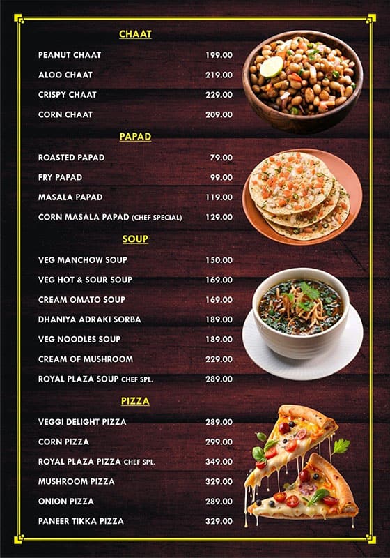 Menu of HOTEL ROYAL PLAZA, Gumaniwala, Rishikesh
