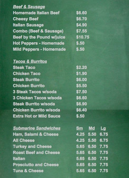 Carta de Carm's Beef and Italian Ice