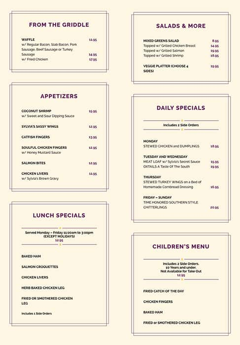 Menu At Sylvia S Restaurant New York City 328 Malcolm X Blvd   7acc1f9196959c91d4b983ff672871fc 