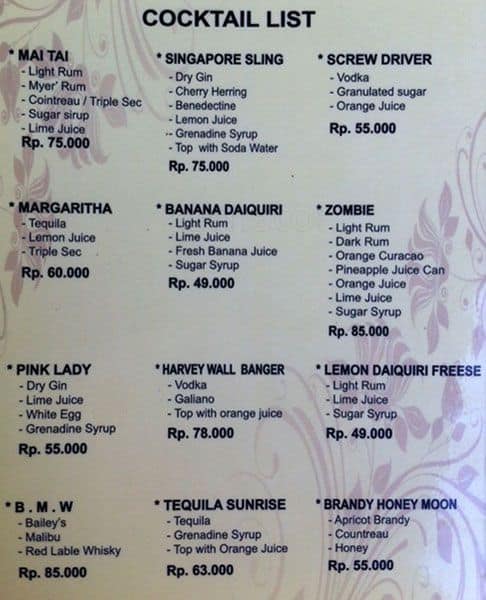 Menu at Sanur Beach Market Bar, Mengwi