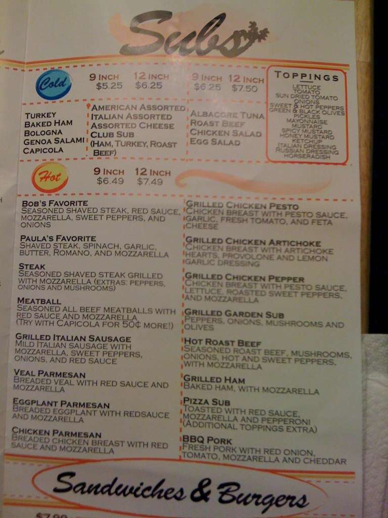 Carta de Pizzeria Americana