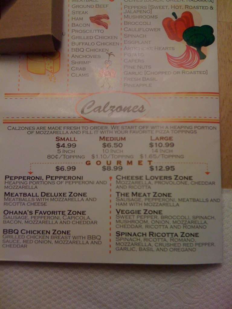 Carta de Pizzeria Americana